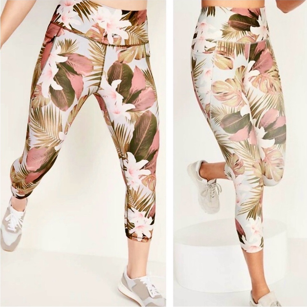 Old Navy Active High-Rise Powersoft Leggings Tropical Floral Print Cropped S
